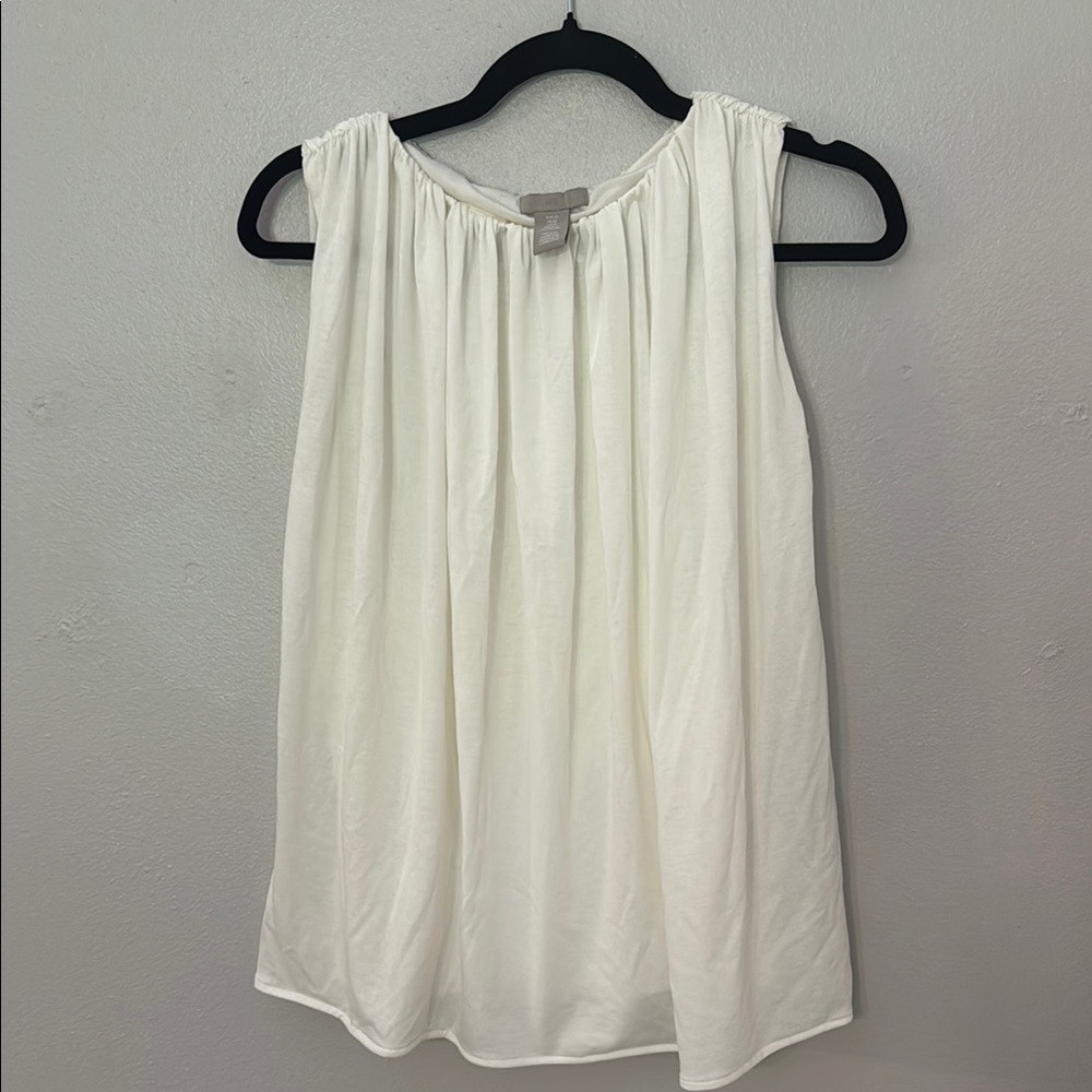 H&M Cream Pleated Blouse with Rounded Neckline